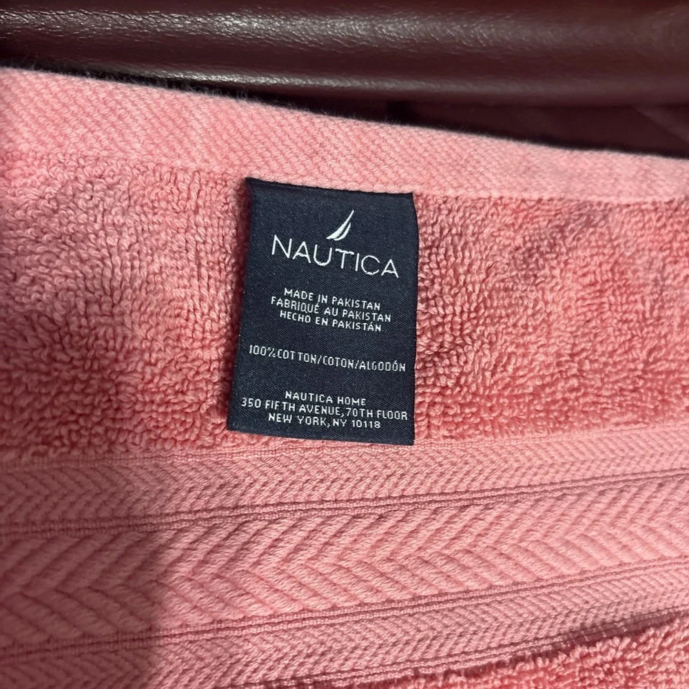 NAUTICA LAKEVIEW CORAL & TAN WHITE STRIPE 4 Piece HAND Cloth &‎ Bath Beach Towel